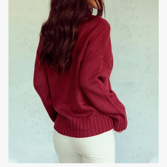 V-Neck loose l/s Sweater- deep red - Picture 4 of 11